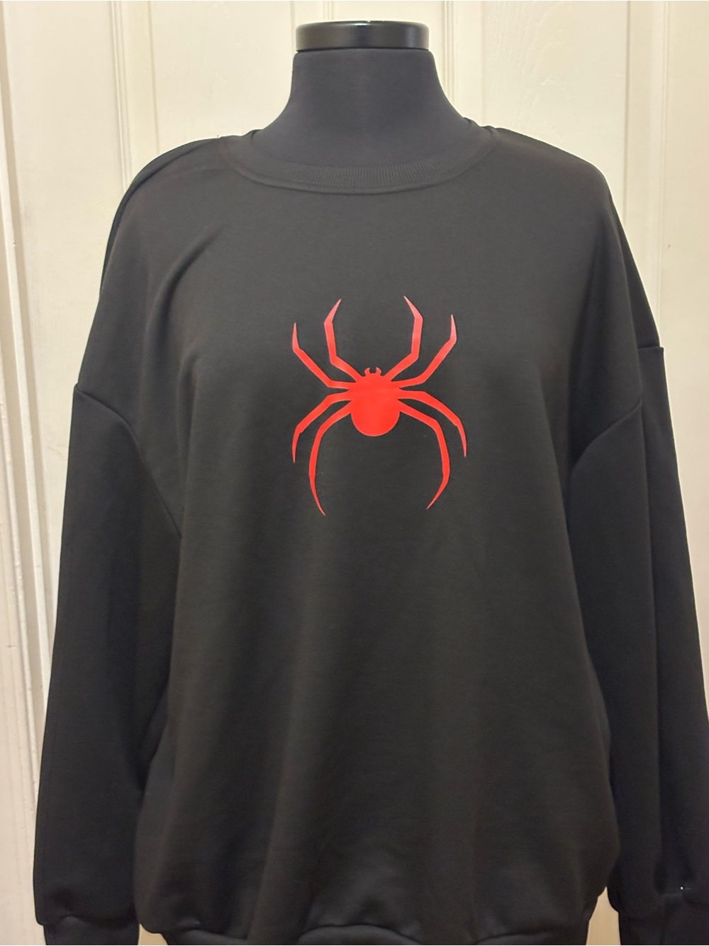 SHEIN Black Crewneck Sweatshirt with Red Spider Graphic